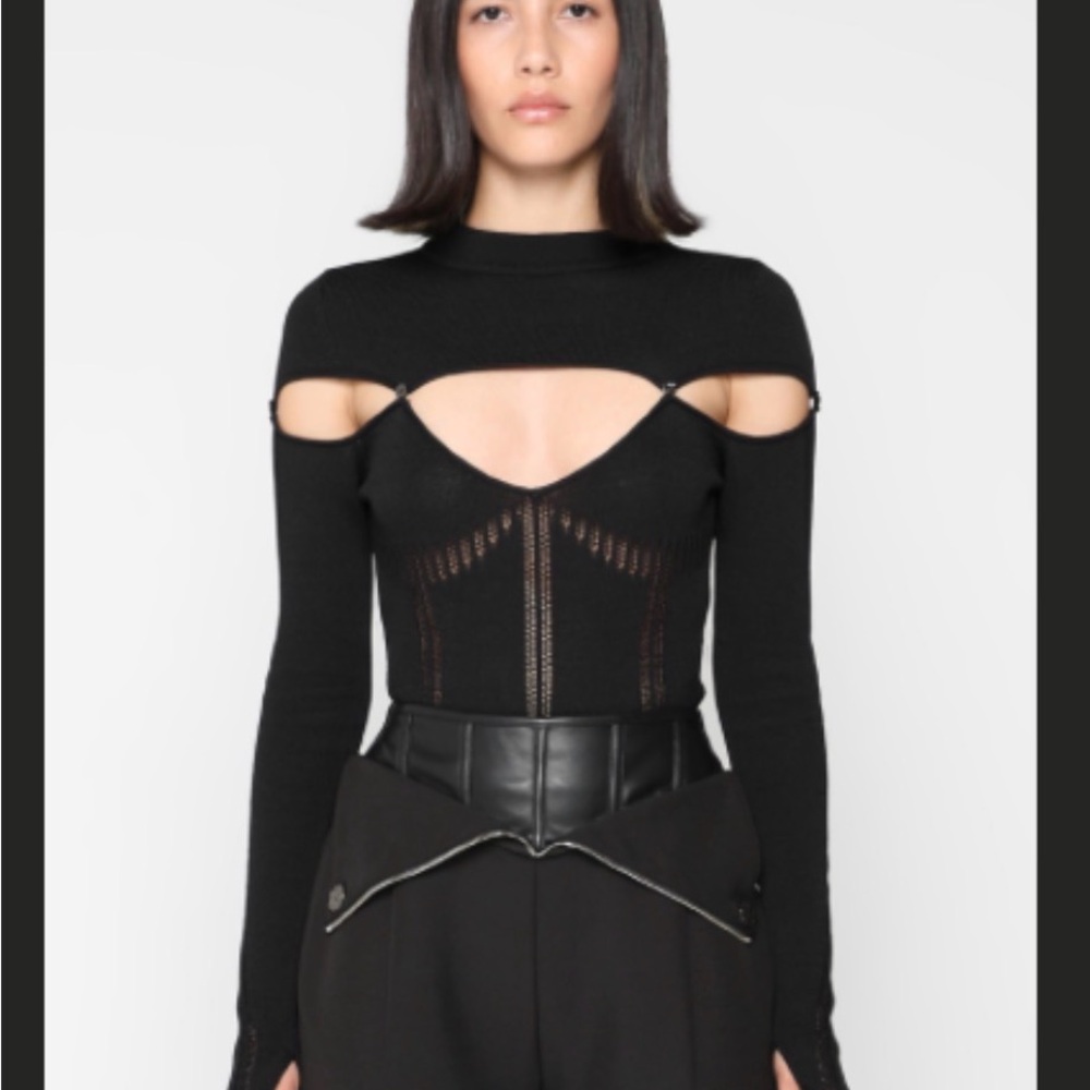 Maniere De Voir Knitted Black Cut-Out Women's Bodysuit US 4 Small